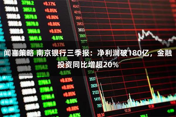 闻喜策略 南京银行三季报：净利润破180亿，金融投资同比增超20%