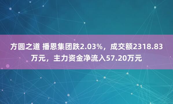 方圆之道 播恩集团跌2.03%，成交额2318.83万元，主力资金净流入57.20万元