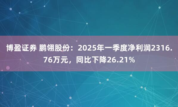 博盈证券 鹏翎股份：2025年一季度净利润2316.76万元，同比下降26.21%