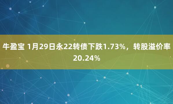 牛盈宝 1月29日永22转债下跌1.73%，转股溢价率20.24%